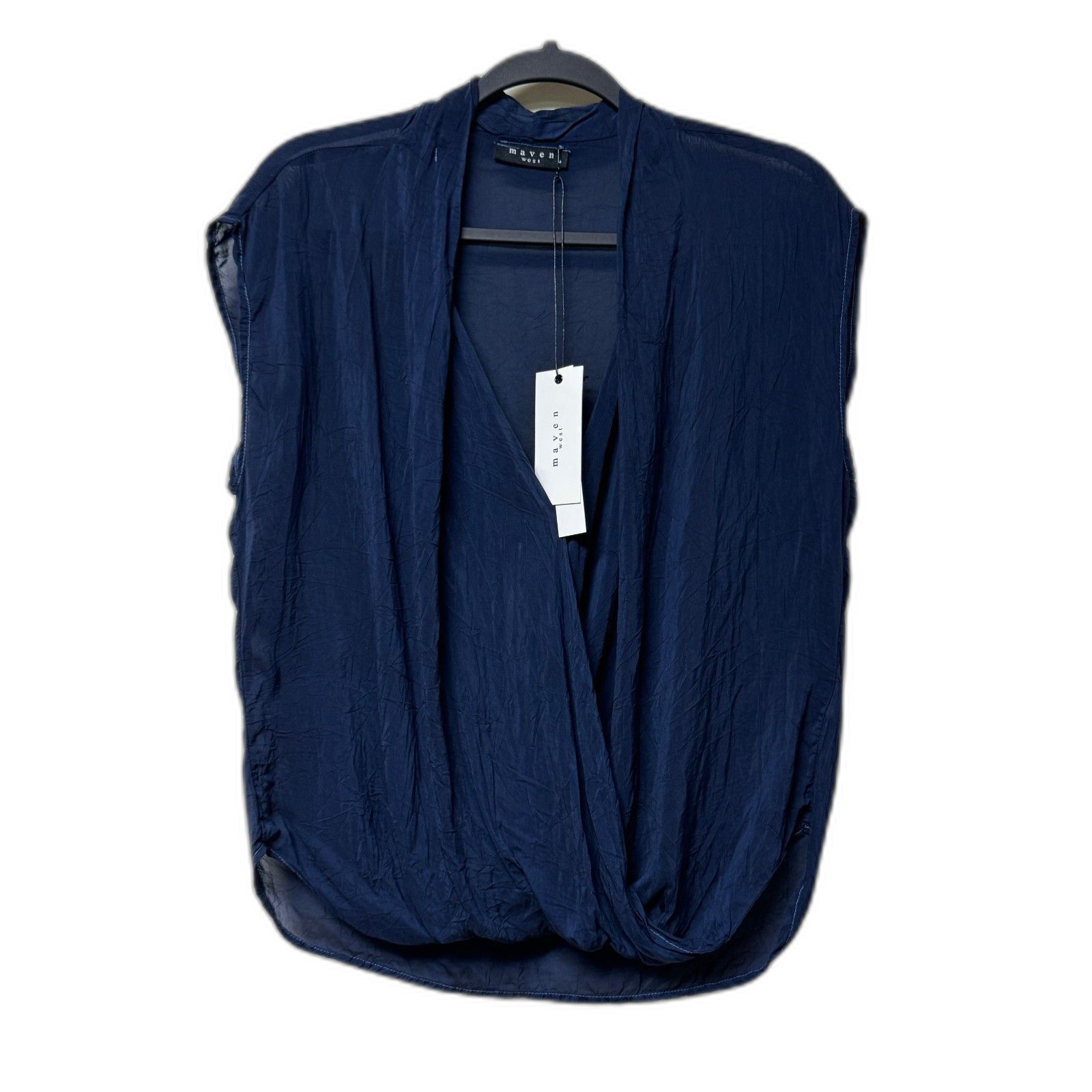 Nwt Maven West Crossover Front Navy Sheer Blouse, Sz M